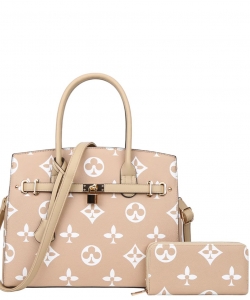 2 in 1 Fashion Print Satchel Bag With Wallet DH-6794W NUDE